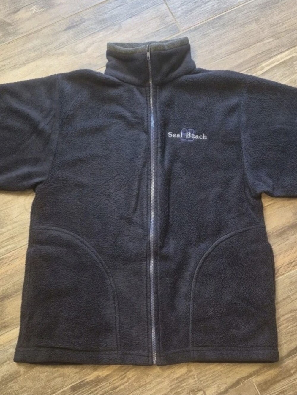 Seal Beach Unisex Navy Blue & Gray Embroidered Logo Full-Zip Fleece Jacket, S